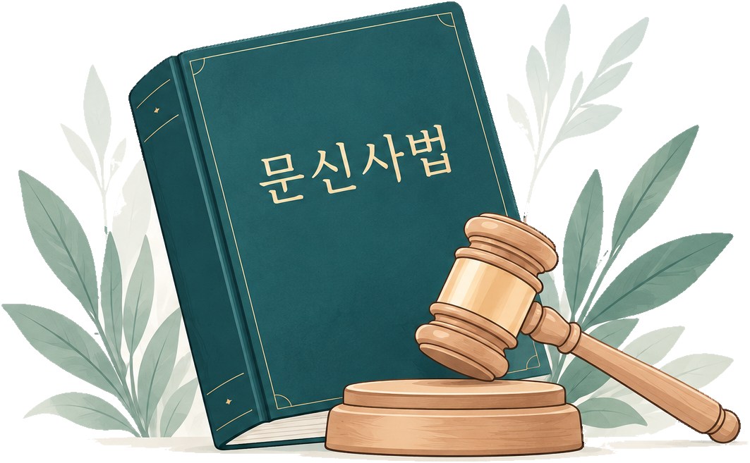 문신사법 책과 의사봉 그림